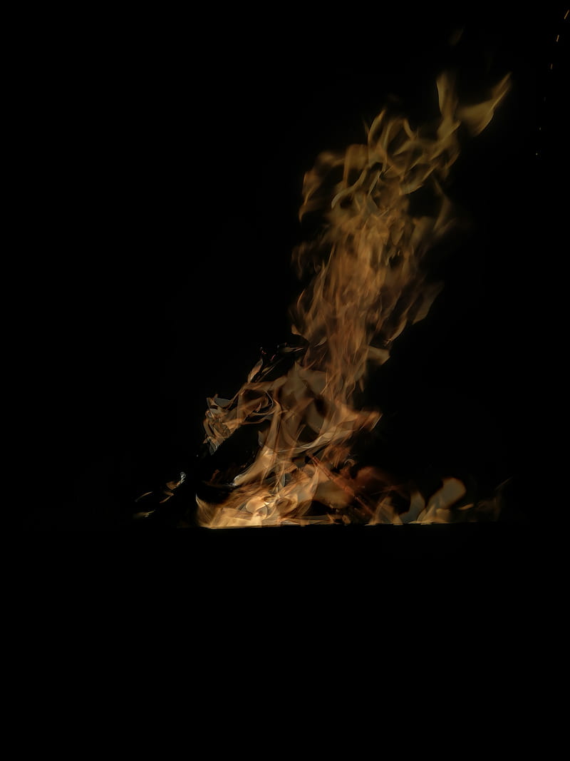 Flame , black, gold, fire, wood, on fire, lit up, mountain, bbq, meat, HD phone wallpaper