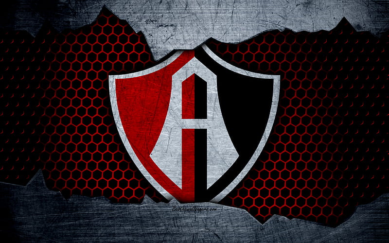 Atlas logo, Liga MX, soccer, Primera Division, football club, Mexico, grunge, metal texture, Atlas FC, HD wallpaper