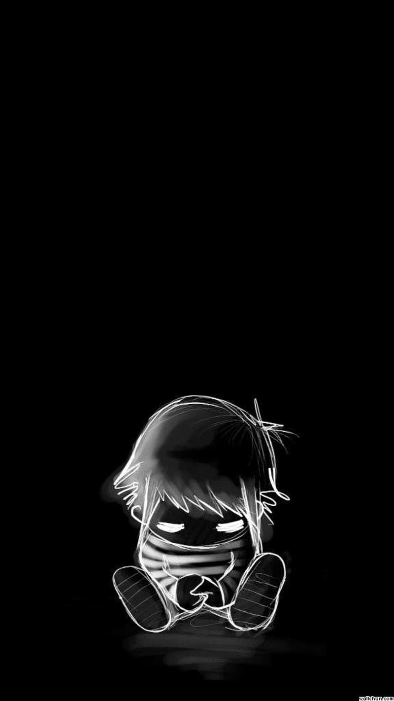 Sad Boy With Black Background, sad boy, black background, white, emotion, HD phone wallpaper