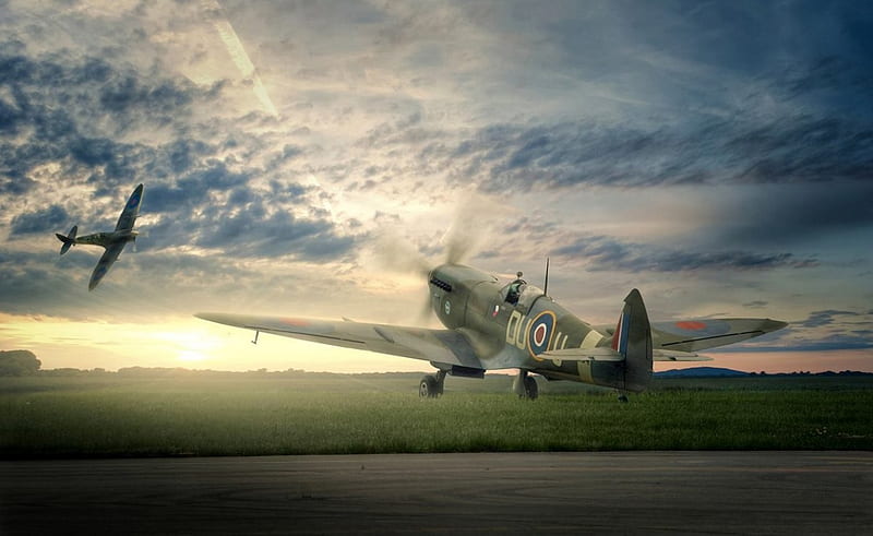 Spitfires at Dawn, Spit, Warbirds, Spitfire, Battle of Britain, HD wallpaper