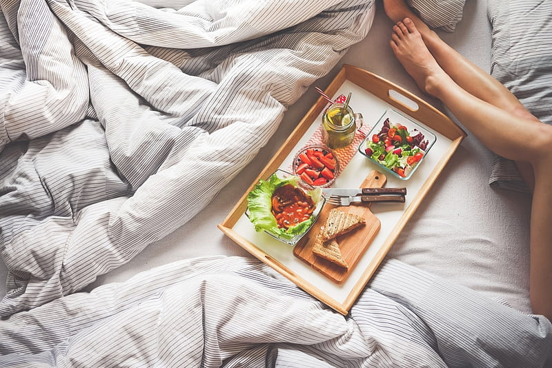 Breakfast in bed breakfast, eat, bed, HD wallpaper