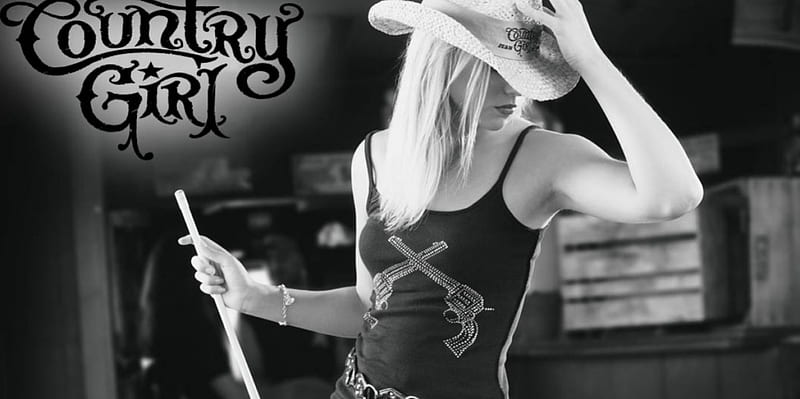 Country Girl, guns, pool cue, cowgirl, blonde, hat, HD wallpaper