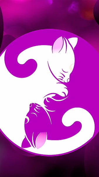 Yin yang cats, animals, art, logo, purple, symbols, violet, yin 