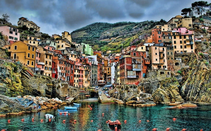 Cinque Terre, italian cities, harbor, R, Italy, Europe, summer, cityscapes, HD wallpaper