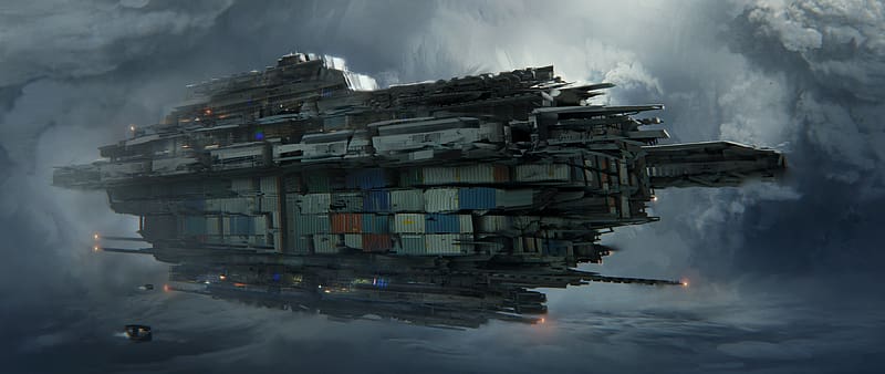 Sci Fi, Spaceship, Container Ship, HD wallpaper