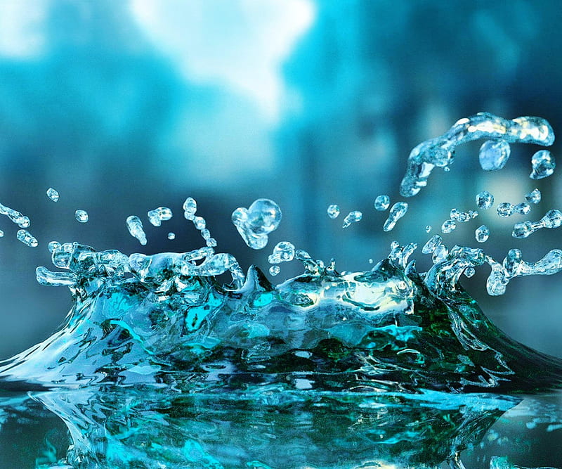 Splash, blue, drops, lake, raindrops, river, water, HD wallpaper