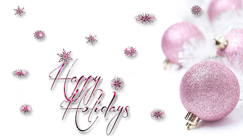 Sparkle of Pink Holiday, Christmas, balls, snow, Feliz Navidad, decorations, pink, snow flakes, HD wallpaper