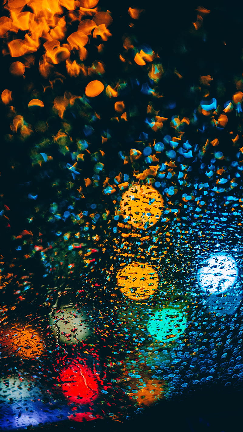 Rain drops , background, blur, blurred, glitter, night lights drops, HD phone wallpaper