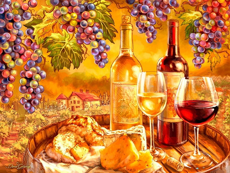 ..IN VINO VERITAS.., lovely still life, vineyards, s, wine, glasses, love four seasons, attractions in dreams, foods, grapes, paintings, nature, cheeses, bottles, HD wallpaper
