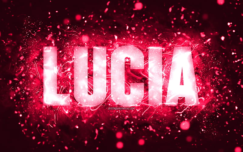 Happy Birtay Lucia, pink neon lights, Lucia name, creative, Lucia Happy Birtay, Lucia Birtay, popular american female names, with Lucia name, Lucia, HD wallpaper