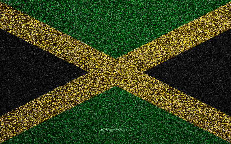Flag of Jamaica, asphalt texture, flag on asphalt, Jamaica flag, North America, Jamaica, flags of North America countries, HD wallpaper