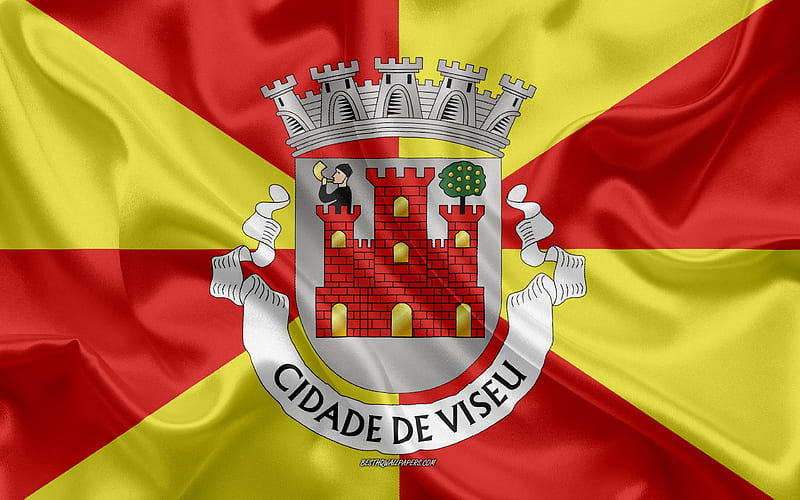 Flag of Viseu District silk flag, silk texture, Viseu District, Portugal, Viseu flag, region of Portugal, HD wallpaper