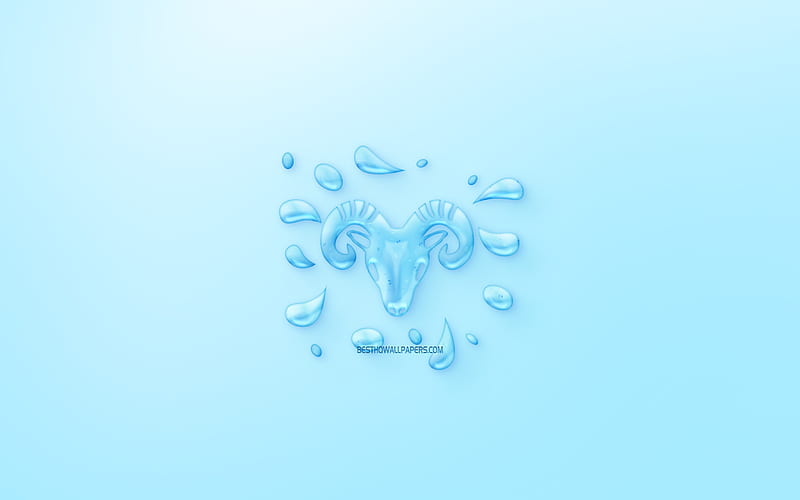 Aries Zodiac Sign, horoscope signs, sign of water, Aries Sign, astrological sign, Aries, blue background, creative water art, HD wallpaper