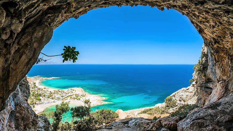 View of Turquoise Sea from Cave, Sea, View, Cave, Turquoise, HD wallpaper