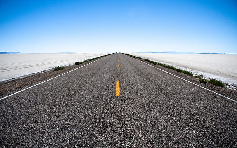 The Road to Bonneville, graph, horizon, clear, sky, two, flats, salt, lane, hiway, landscape, blue, HD wallpaper