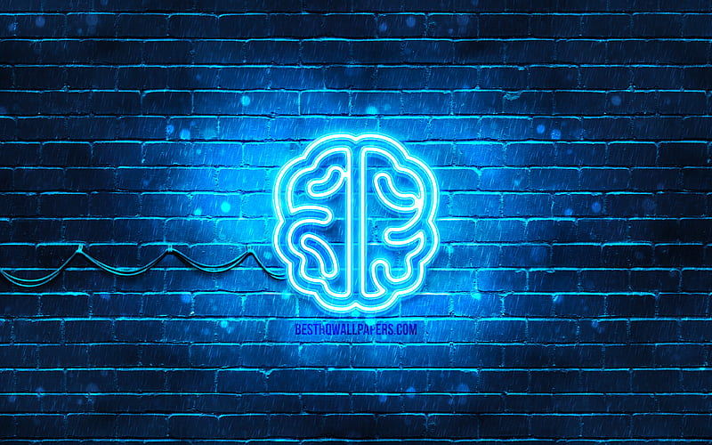 Brain neon icon blue background, mind concepts, neon symbols, Brain, creative, neon icons, Brain sign, business signs, Brain icon, business icons, HD wallpaper