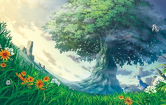 Anime landscape sunlight trees anime scenery green HD wallpaper  Pxfuel