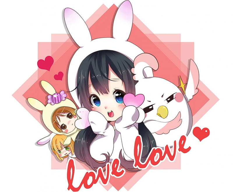 Love Love ♡, female, neko, adorable, chibi, plain, cute, kawaii ...
