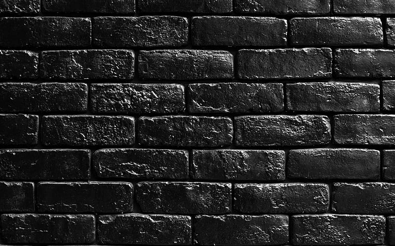 black brickwall black bricks, bricks textures, brick wall, bricks background, black stone background, identical bricks, bricks, black bricks background, HD wallpaper