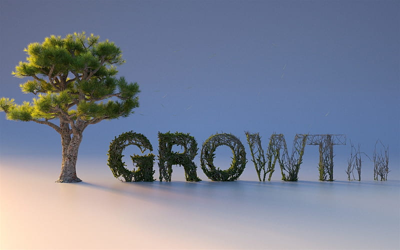 growth concepts, creative 3D letters, business concepts, trees, bushes, HD wallpaper