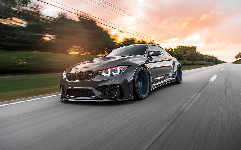 F82, BMW M4, stance, motion blur, 2018 cars, supercars, gray M4, BMW, HD wallpaper
