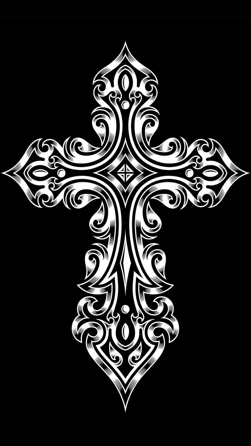 Tribal Cross, abstract, black, dark, spiritual, white, HD phone wallpaper