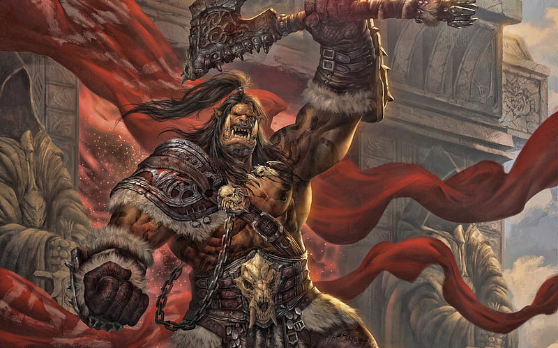 Grommash Hellscream, 2019 games, World of Warcraft, warriors, artwork, monstr, WoW, HD wallpaper