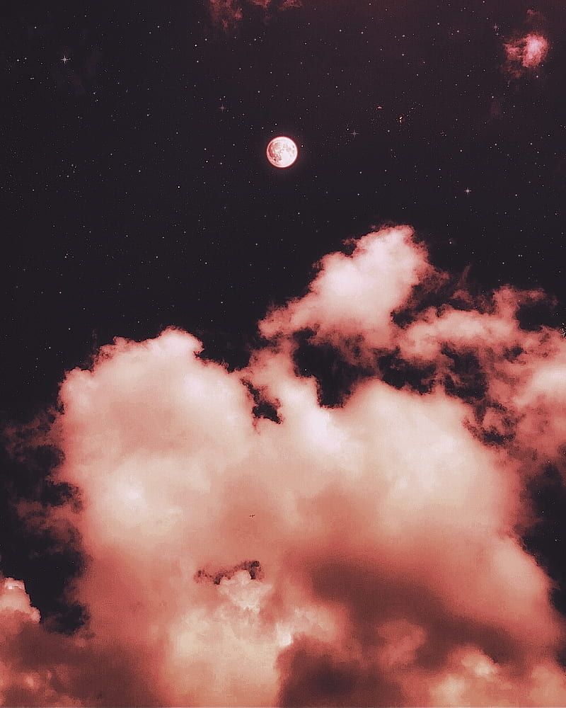 Full Moon 2, aesthetic, android, black, clouds, dark, iphone, nature, orange, HD phone wallpaper