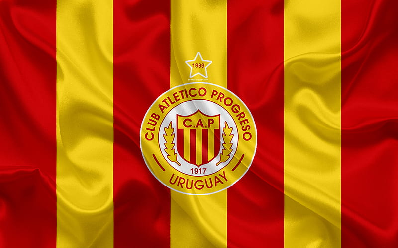 Club Atletico Progreso Uruguayan football club, silk texture, logo, emblem, yellow-red flag, Montevideo, Uruguay, Uruguayan Primera Division, football, CA Progreso, HD wallpaper