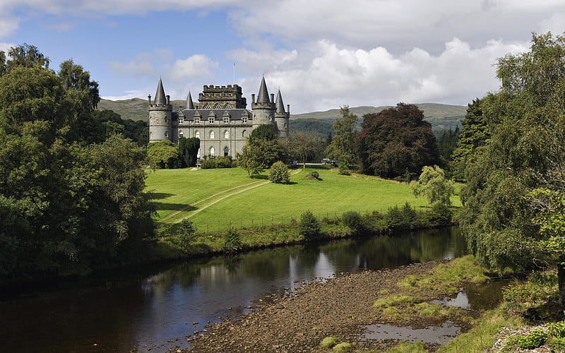 Castle in Scotland, river, scotland, castle, HD wallpaper