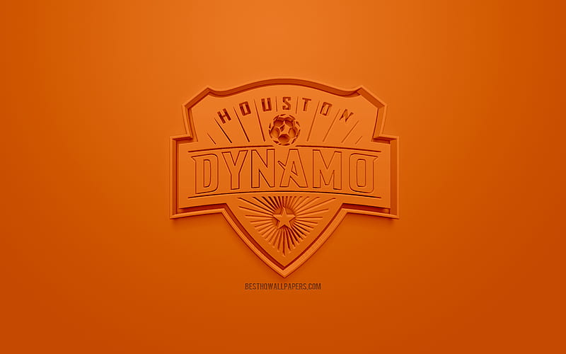 Houston Dynamo, creative 3D logo, orange background, 3d emblem, American soccer club, MLS, Houston, Texas, USA, Major League Soccer, 3d art, football, stylish 3d logo, soccer, HD wallpaper