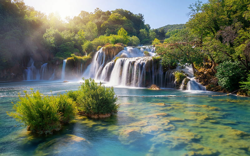 Krka National Park, waterfall, morning, spring, beautiful waterfall, Krka, Croatia, HD wallpaper