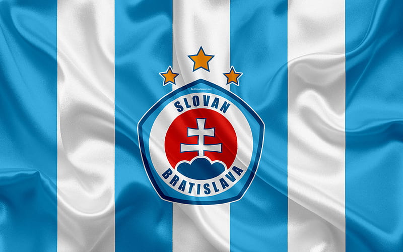 Slovan Bratislava FC silk texture, Slovak football club, logo, blue white flag, Fortuna liga, Bratislava, Slovakia, football, HD wallpaper