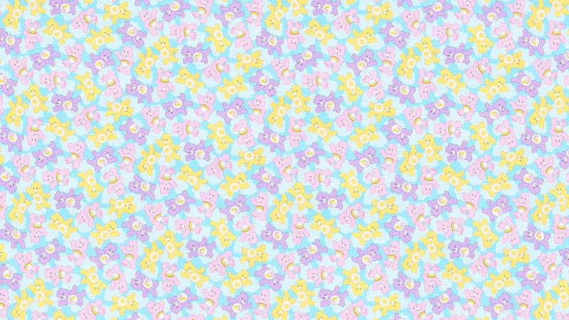 Texture, pattern, toy, yellow, cute, child, paper, teddy bear, pink, blue, HD wallpaper
