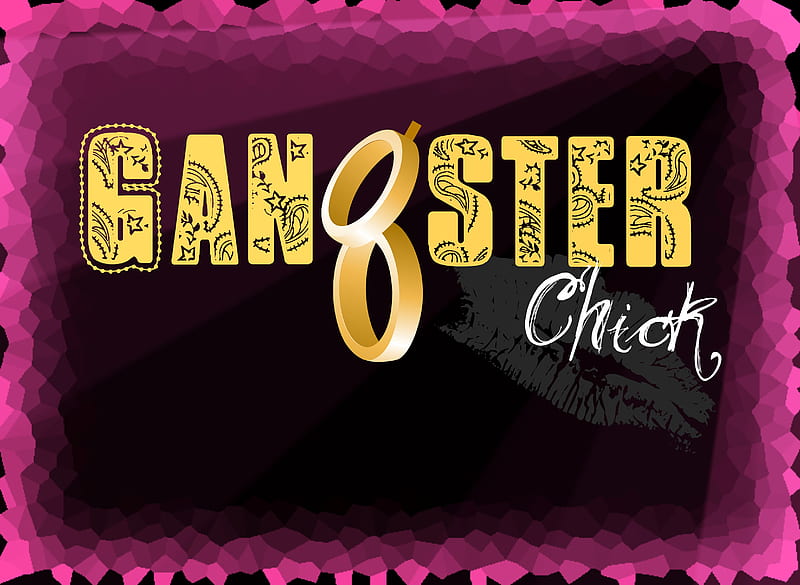 Gangster Chick, golden, black, bandana, chick, lips, rings, purple, gangster, white, pink, HD wallpaper