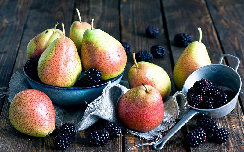 fruits, berries, blackberries, pears, HD wallpaper