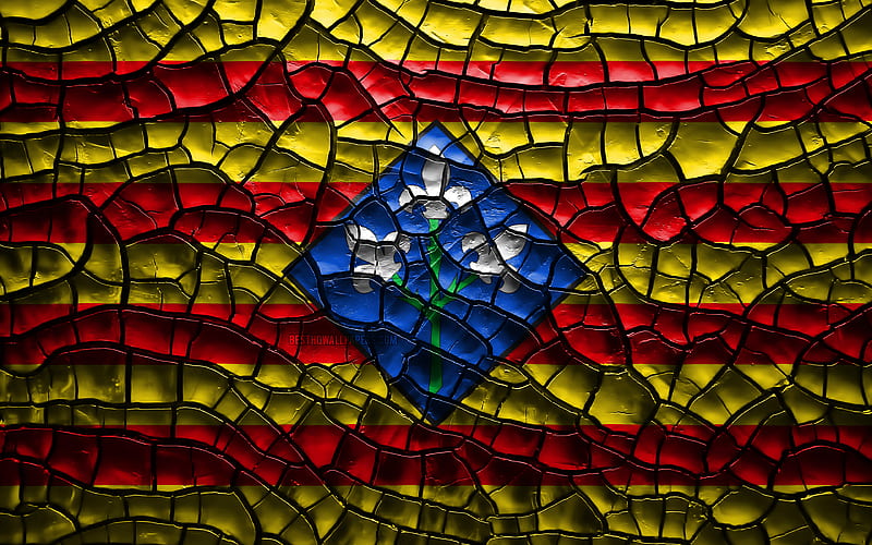 Flag of Lleida spanish provinces, cracked soil, Spain, Lleida flag, 3D art, Lleida, Provinces of Spain, administrative districts, Lleida 3D flag, Europe, HD wallpaper