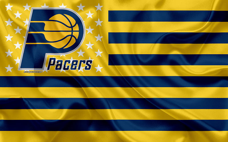 Indiana Pacers, American basketball club, American creative flag, yellow blue flag, NBA, Indianapolis, Indiana, USA, logo, emblem, silk flag, National Basketball Association, basketball, HD wallpaper