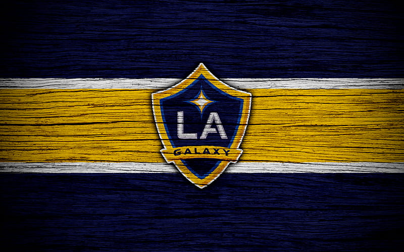 Los Angeles Galaxy MLS, wooden texture, Western Conference, football club, USA, Los Angeles Galaxy FC, soccer, LA Galaxy, logo, FC Los Angeles Galaxy, HD wallpaper