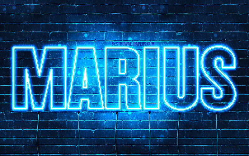 Marius with names, Marius name, blue neon lights, Happy Birtay Marius, popular french male names, with Marius name, HD wallpaper