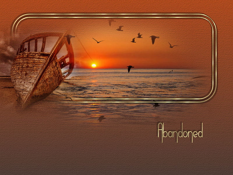 Abandoned, beach, sunset, orangy, boat, HD wallpaper