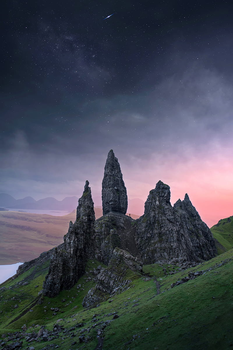 mountains, rocks, stones, twilight, landscape, HD phone wallpaper