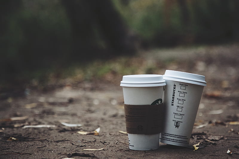 two white disposable cups place on brown soil, HD wallpaper