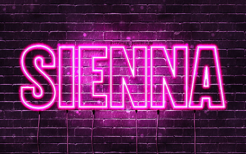 Sienna with names, female names, Sienna name, purple neon lights, horizontal text, with Sienna name, HD wallpaper