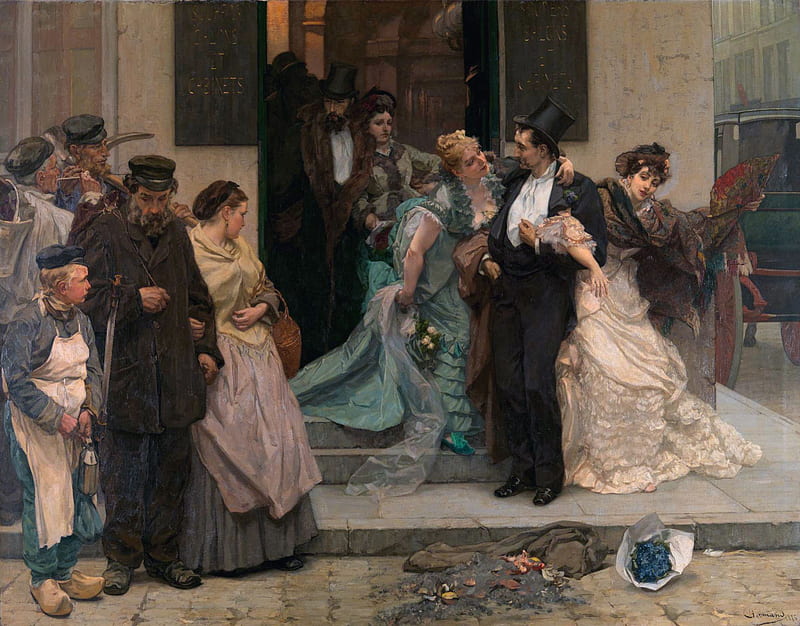 Married couple, art, hand fan, wedding, charles francois marchal, people, painting, fan, pictura, couple, HD wallpaper Married couple, art, hand fan, wedding, charles francois marchal, people, painting, fan, pictura, couple, HD wallpaper