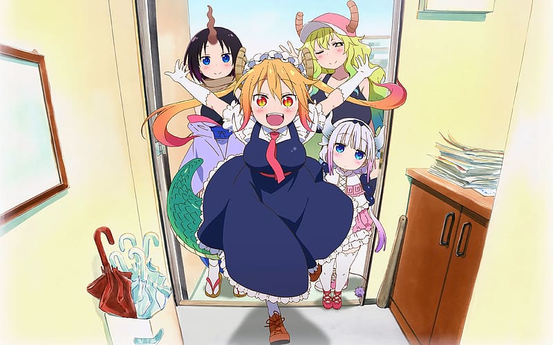 Anime, Tohru (Miss Kobayashi's Dragon Maid), Miss Kobayashi's Dragon Maid, Elma (Miss Kobayashi's Dragon Maid), Kanna Kamui, Quetzalcoatl (Miss Kobayashi's Dragon Maid), HD wallpaper