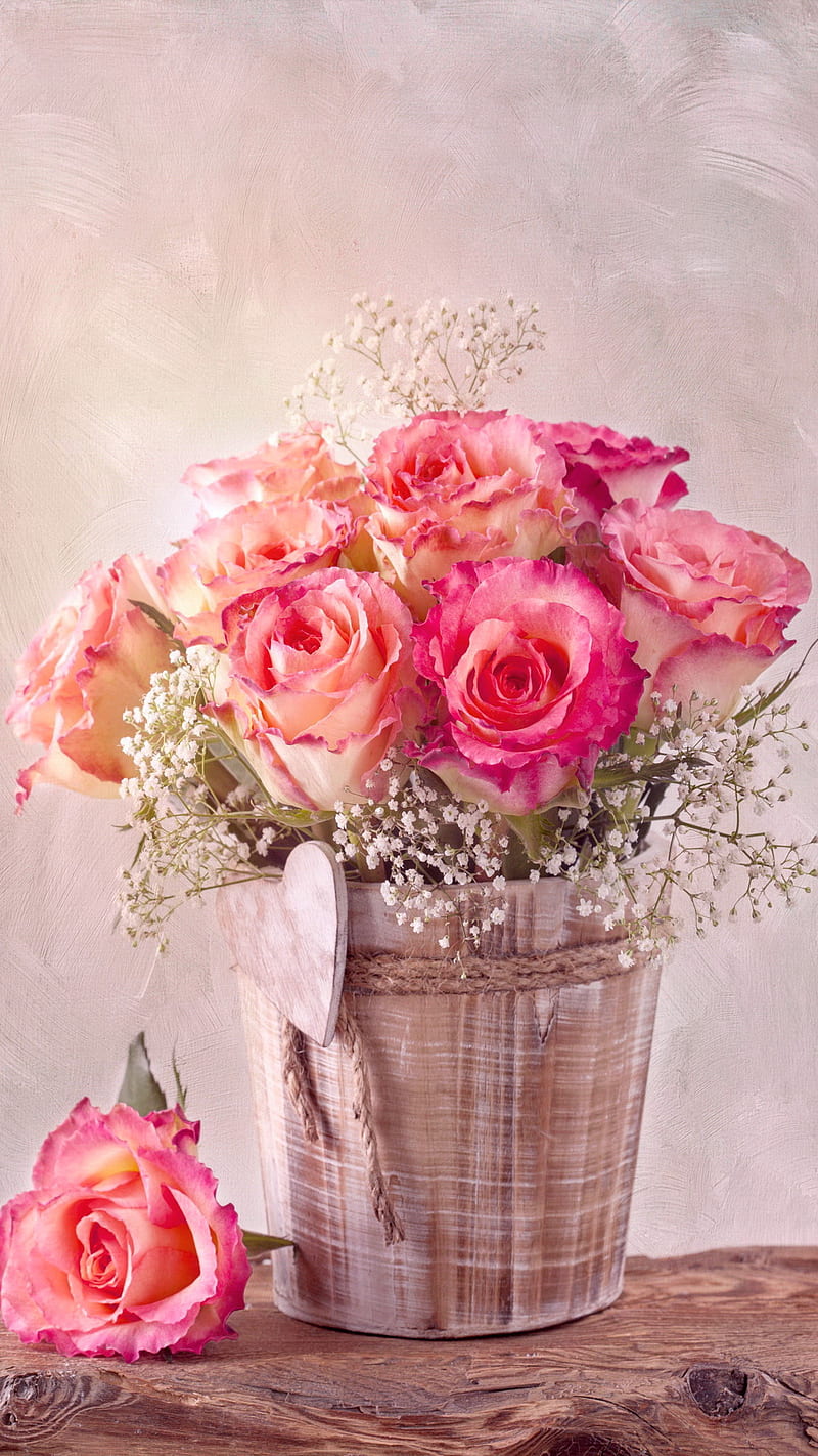 Vintage Roses, flowers, heart, love, pink, romantic, HD phone wallpaper
