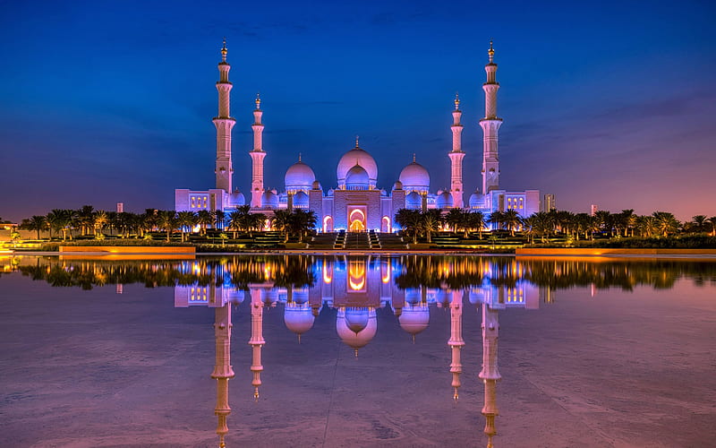 Sheikh Zayed Mosque, nightscapes, Abu Dhabi, UAE, United Arab Emirates, The Sheikh Zayed Grand Mosque, HD wallpaper