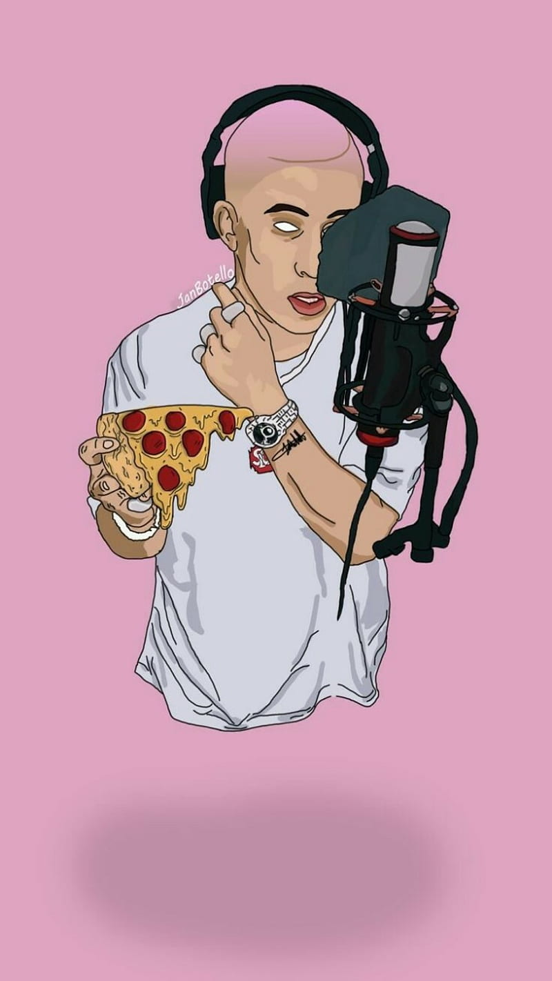 BAD BUNNY PIZZA, art, bad bunny, entertainment, pink, pizza, rapper, trap, HD phone wallpaper