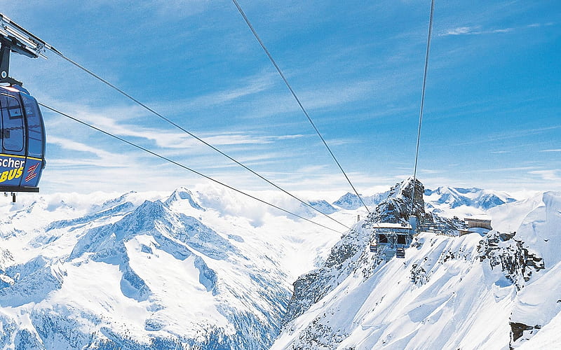 Ski-lift Cable Car in Sky - Alpine Winter Vacation, HD wallpaper
